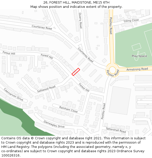 26, FOREST HILL, MAIDSTONE, ME15 6TH: Location map and indicative extent of plot
