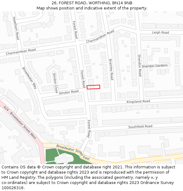 26, FOREST ROAD, WORTHING, BN14 9NB: Location map and indicative extent of plot