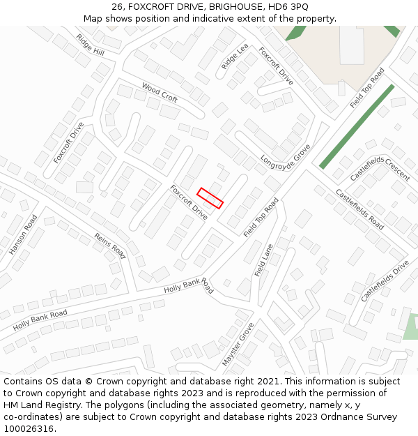 26, FOXCROFT DRIVE, BRIGHOUSE, HD6 3PQ: Location map and indicative extent of plot