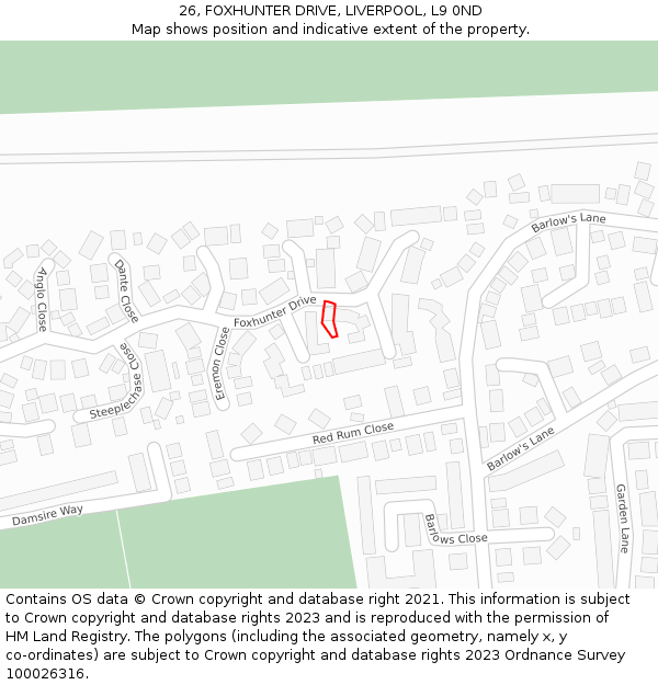 26, FOXHUNTER DRIVE, LIVERPOOL, L9 0ND: Location map and indicative extent of plot
