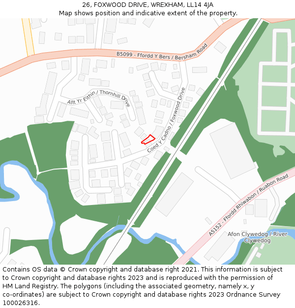 26, FOXWOOD DRIVE, WREXHAM, LL14 4JA: Location map and indicative extent of plot