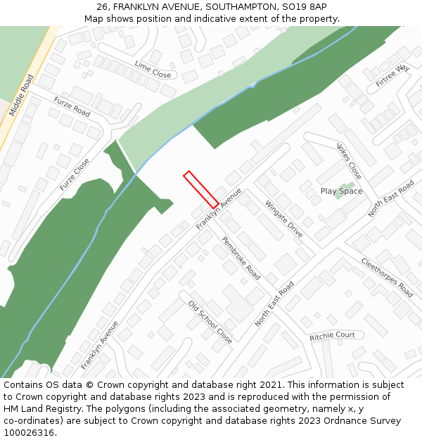 26, FRANKLYN AVENUE, SOUTHAMPTON, SO19 8AP: Location map and indicative extent of plot