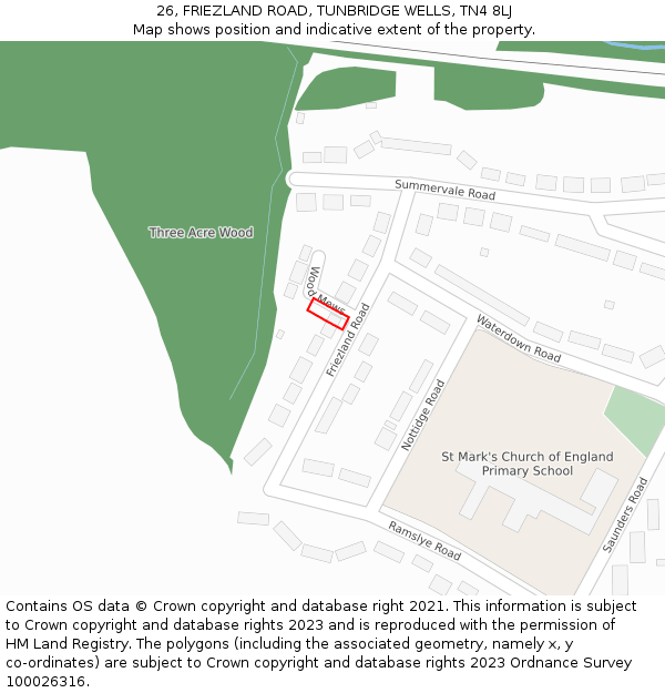 26, FRIEZLAND ROAD, TUNBRIDGE WELLS, TN4 8LJ: Location map and indicative extent of plot