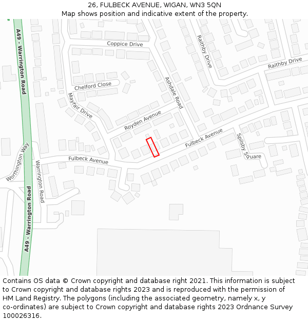 26, FULBECK AVENUE, WIGAN, WN3 5QN: Location map and indicative extent of plot