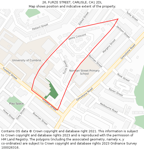 26, FURZE STREET, CARLISLE, CA1 2DL: Location map and indicative extent of plot