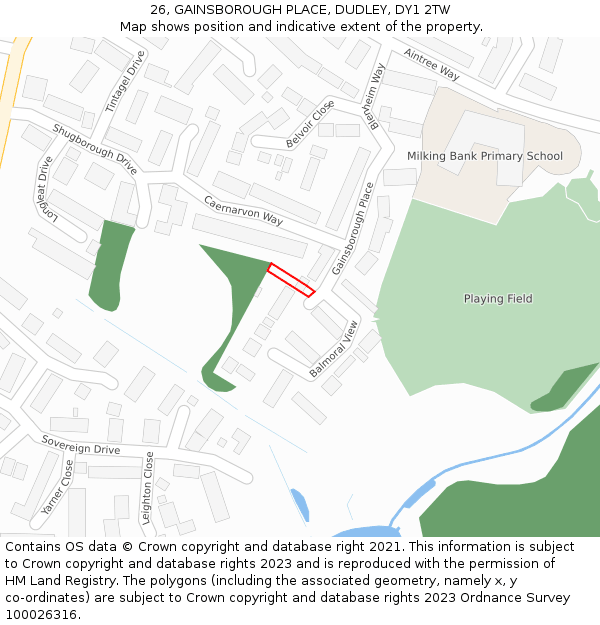 26, GAINSBOROUGH PLACE, DUDLEY, DY1 2TW: Location map and indicative extent of plot