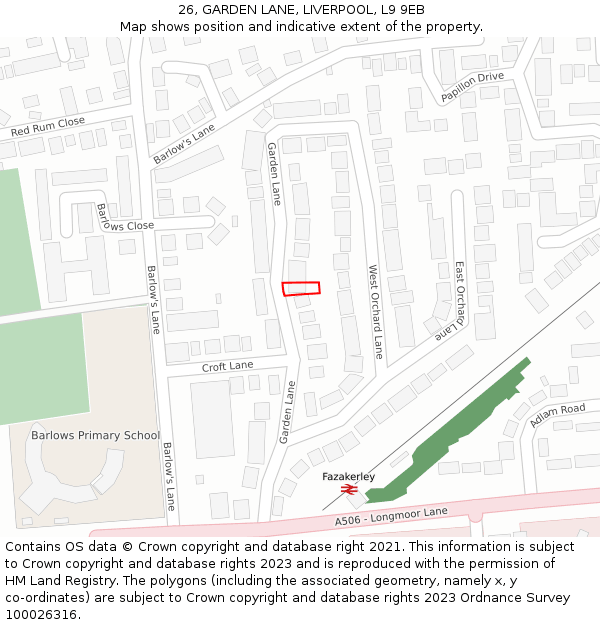 26, GARDEN LANE, LIVERPOOL, L9 9EB: Location map and indicative extent of plot