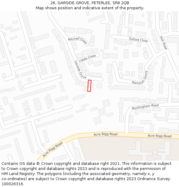 26, GARSIDE GROVE, PETERLEE, SR8 2QB: Location map and indicative extent of plot