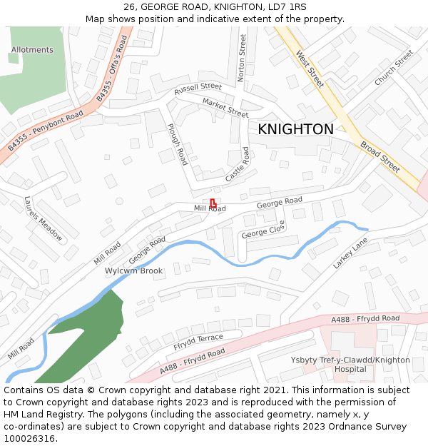 26, GEORGE ROAD, KNIGHTON, LD7 1RS: Location map and indicative extent of plot