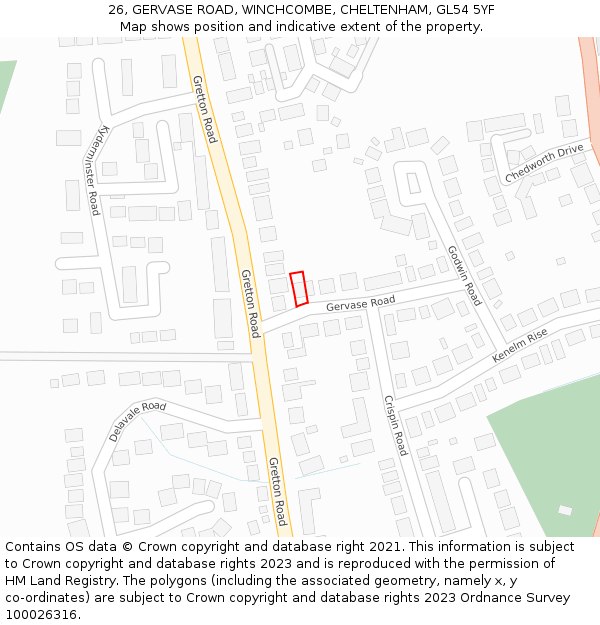 26, GERVASE ROAD, WINCHCOMBE, CHELTENHAM, GL54 5YF: Location map and indicative extent of plot