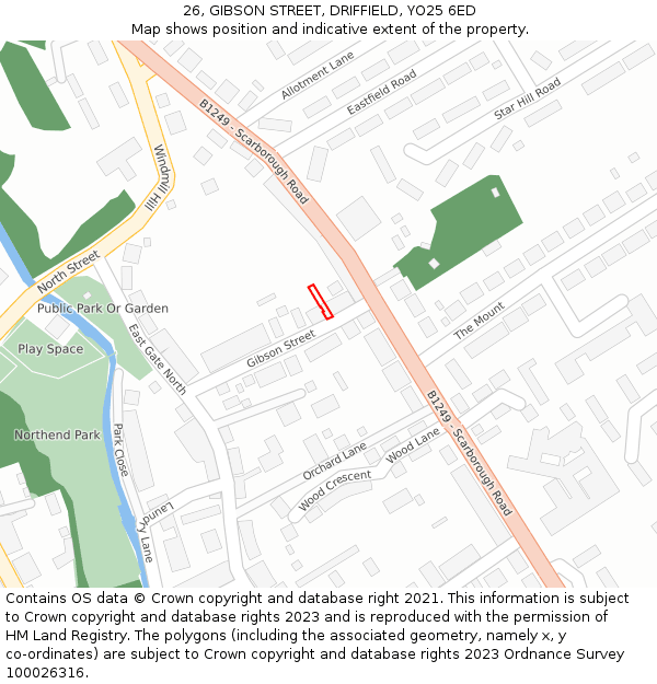 26, GIBSON STREET, DRIFFIELD, YO25 6ED: Location map and indicative extent of plot