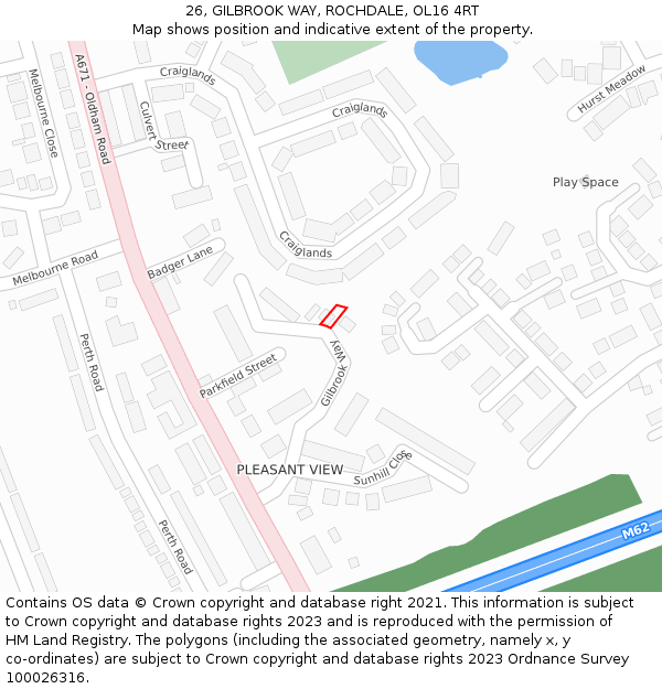 26, GILBROOK WAY, ROCHDALE, OL16 4RT: Location map and indicative extent of plot