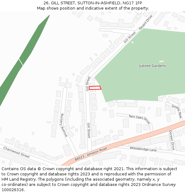 26, GILL STREET, SUTTON-IN-ASHFIELD, NG17 1FP: Location map and indicative extent of plot