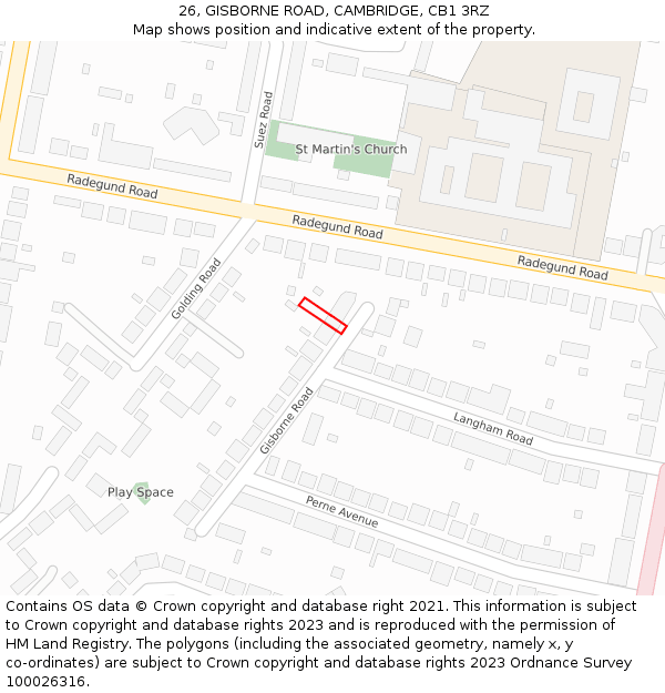26, GISBORNE ROAD, CAMBRIDGE, CB1 3RZ: Location map and indicative extent of plot