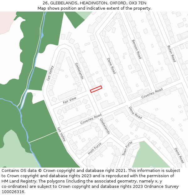 26, GLEBELANDS, HEADINGTON, OXFORD, OX3 7EN: Location map and indicative extent of plot
