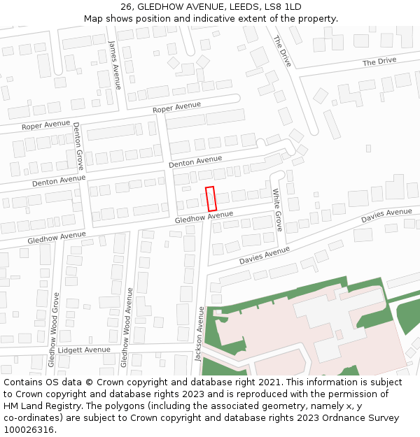26, GLEDHOW AVENUE, LEEDS, LS8 1LD: Location map and indicative extent of plot