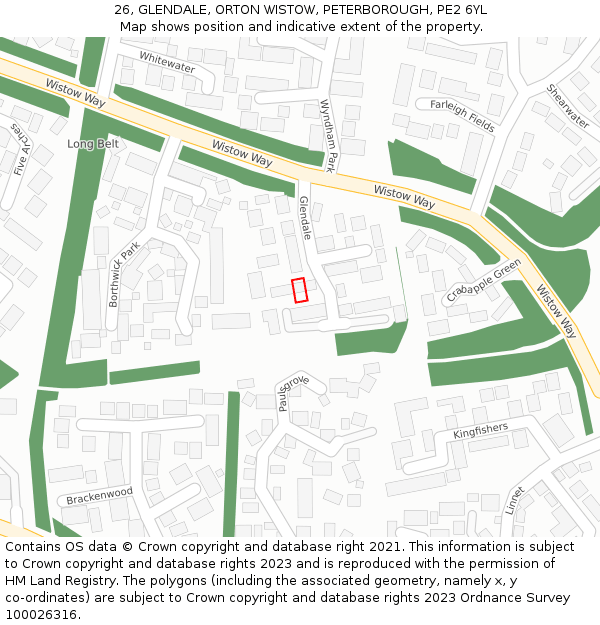 26, GLENDALE, ORTON WISTOW, PETERBOROUGH, PE2 6YL: Location map and indicative extent of plot