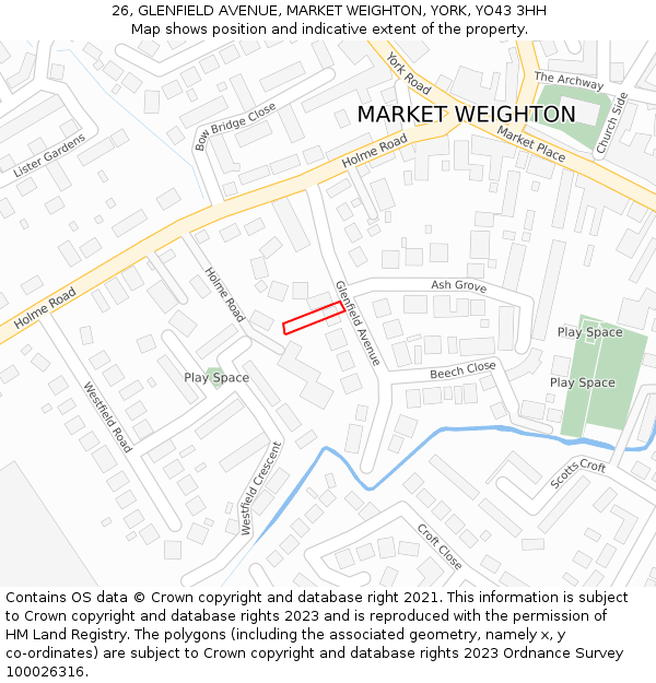 26, GLENFIELD AVENUE, MARKET WEIGHTON, YORK, YO43 3HH: Location map and indicative extent of plot