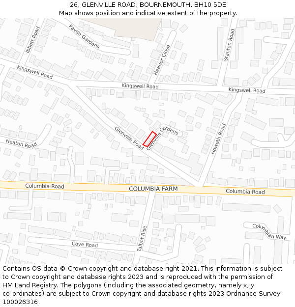 26, GLENVILLE ROAD, BOURNEMOUTH, BH10 5DE: Location map and indicative extent of plot