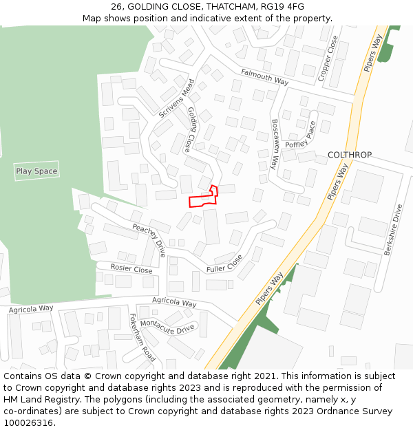 26, GOLDING CLOSE, THATCHAM, RG19 4FG: Location map and indicative extent of plot