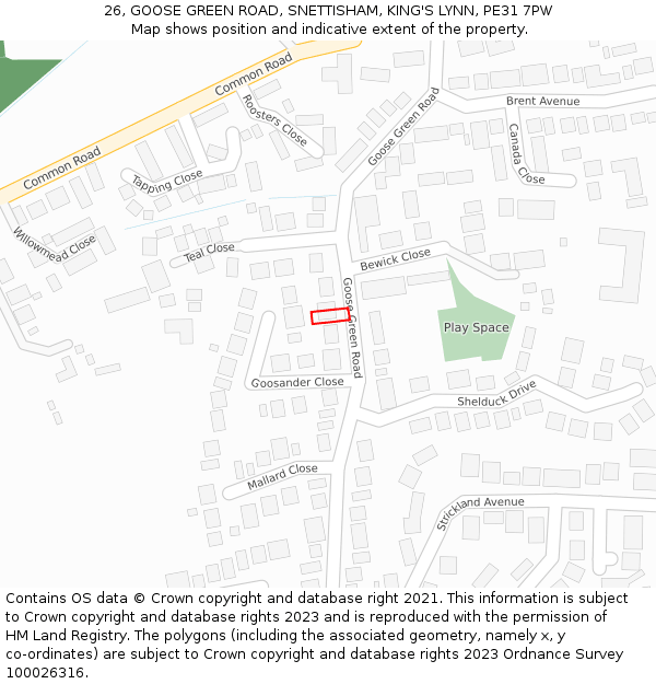 26, GOOSE GREEN ROAD, SNETTISHAM, KING'S LYNN, PE31 7PW: Location map and indicative extent of plot