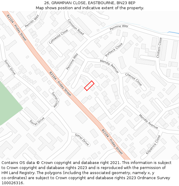 26, GRAMPIAN CLOSE, EASTBOURNE, BN23 8EP: Location map and indicative extent of plot