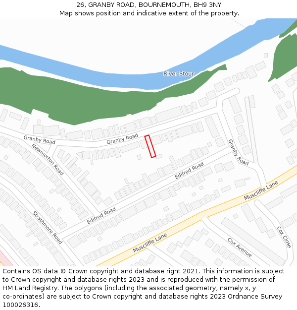 26, GRANBY ROAD, BOURNEMOUTH, BH9 3NY: Location map and indicative extent of plot