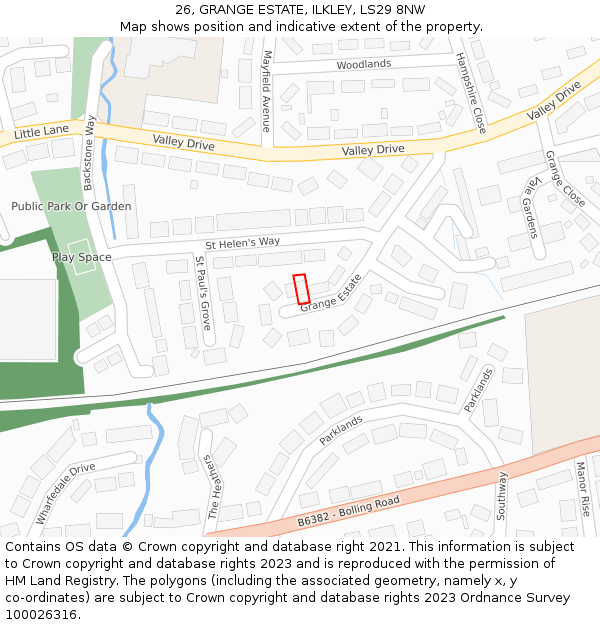 26, GRANGE ESTATE, ILKLEY, LS29 8NW: Location map and indicative extent of plot