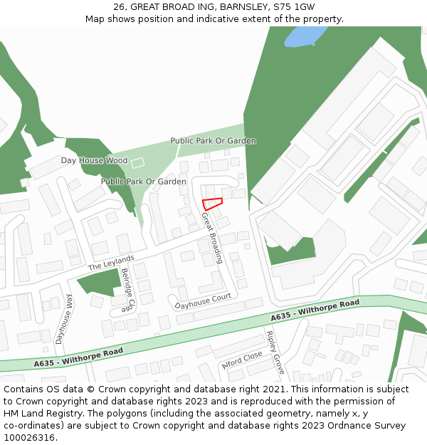 26, GREAT BROAD ING, BARNSLEY, S75 1GW: Location map and indicative extent of plot