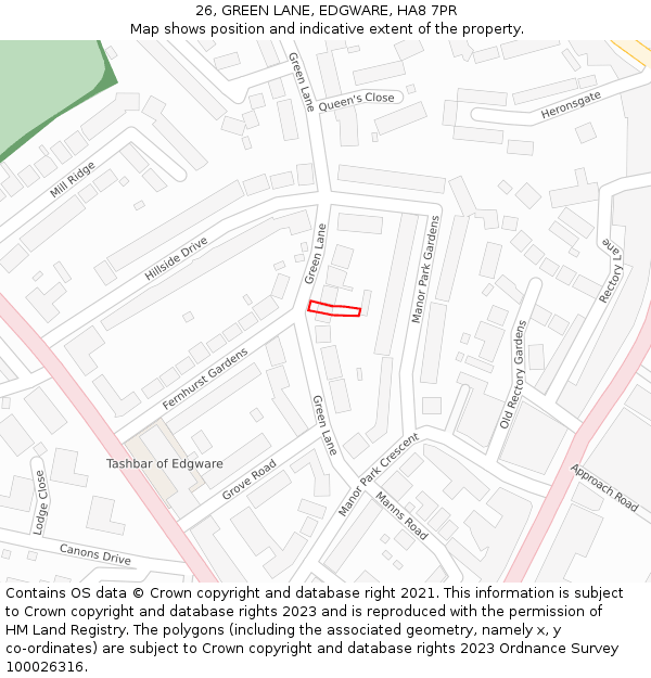 26, GREEN LANE, EDGWARE, HA8 7PR: Location map and indicative extent of plot