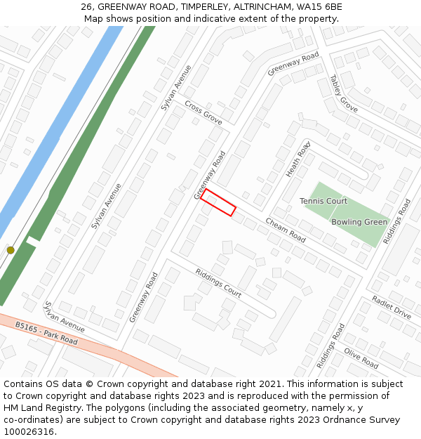 26, GREENWAY ROAD, TIMPERLEY, ALTRINCHAM, WA15 6BE: Location map and indicative extent of plot