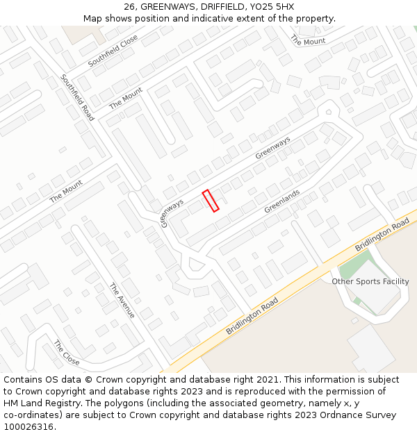 26, GREENWAYS, DRIFFIELD, YO25 5HX: Location map and indicative extent of plot