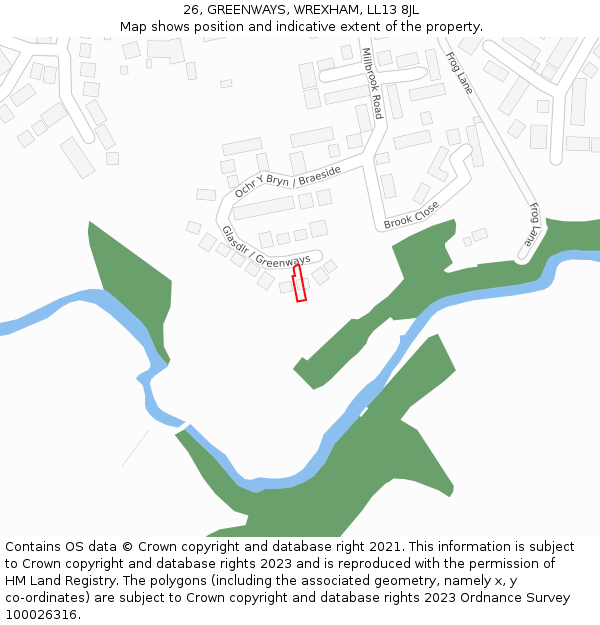 26, GREENWAYS, WREXHAM, LL13 8JL: Location map and indicative extent of plot