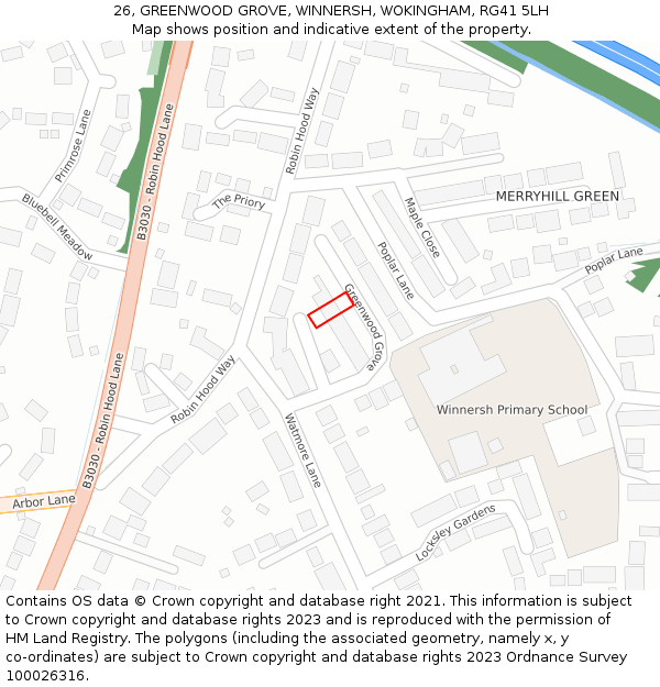 26, GREENWOOD GROVE, WINNERSH, WOKINGHAM, RG41 5LH: Location map and indicative extent of plot