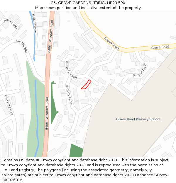26, GROVE GARDENS, TRING, HP23 5PX: Location map and indicative extent of plot