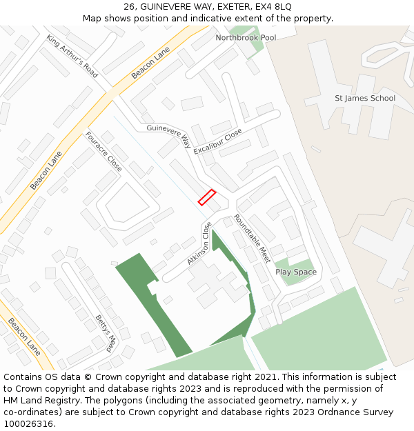 26, GUINEVERE WAY, EXETER, EX4 8LQ: Location map and indicative extent of plot