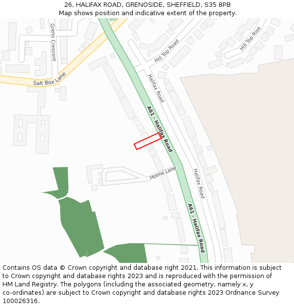 26, HALIFAX ROAD, GRENOSIDE, SHEFFIELD, S35 8PB: Location map and indicative extent of plot