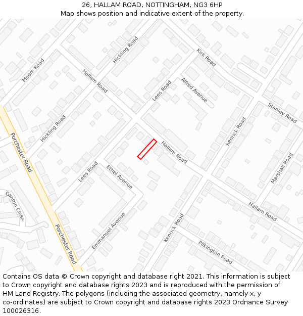 26, HALLAM ROAD, NOTTINGHAM, NG3 6HP: Location map and indicative extent of plot