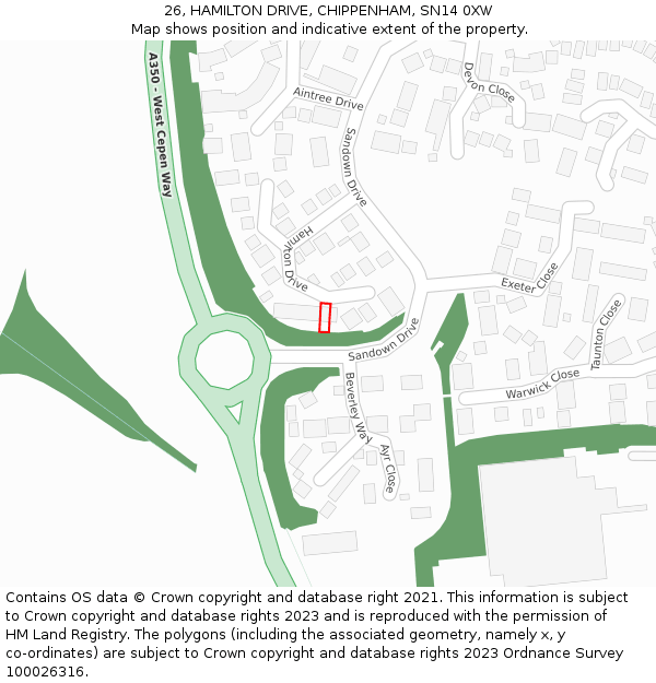 26, HAMILTON DRIVE, CHIPPENHAM, SN14 0XW: Location map and indicative extent of plot