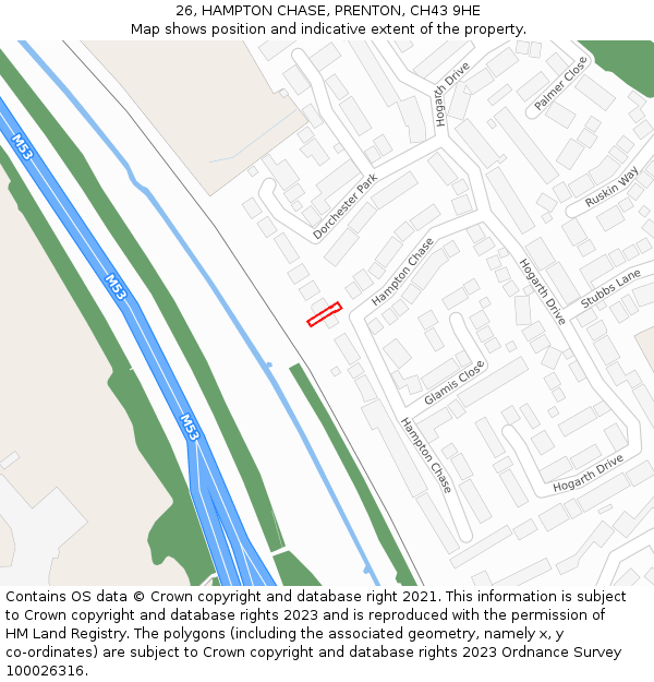 26, HAMPTON CHASE, PRENTON, CH43 9HE: Location map and indicative extent of plot