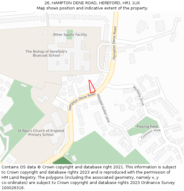 26, HAMPTON DENE ROAD, HEREFORD, HR1 1UX: Location map and indicative extent of plot