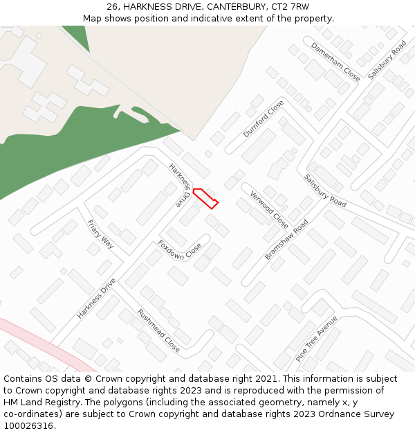 26, HARKNESS DRIVE, CANTERBURY, CT2 7RW: Location map and indicative extent of plot