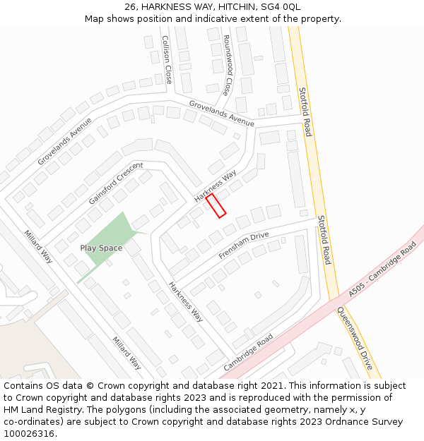 26, HARKNESS WAY, HITCHIN, SG4 0QL: Location map and indicative extent of plot