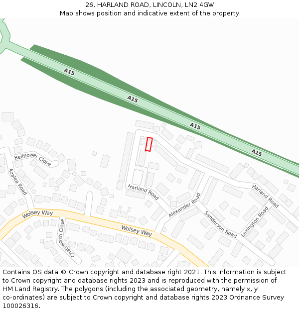 26, HARLAND ROAD, LINCOLN, LN2 4GW: Location map and indicative extent of plot