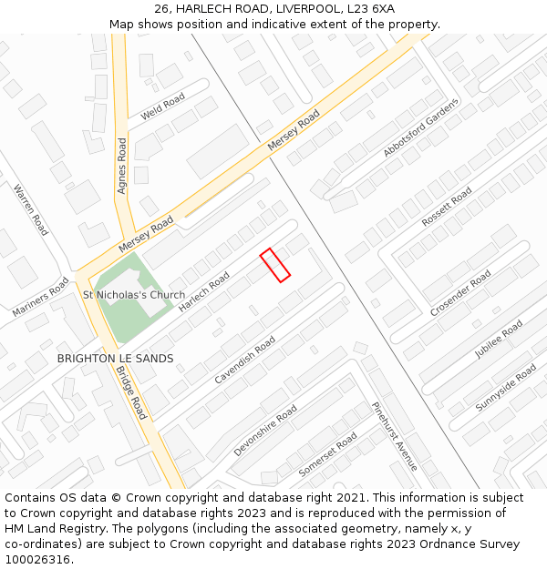 26, HARLECH ROAD, LIVERPOOL, L23 6XA: Location map and indicative extent of plot