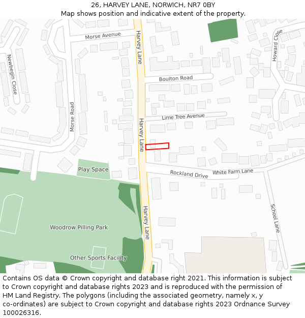 26, HARVEY LANE, NORWICH, NR7 0BY: Location map and indicative extent of plot