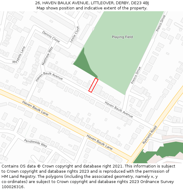 26, HAVEN BAULK AVENUE, LITTLEOVER, DERBY, DE23 4BJ: Location map and indicative extent of plot