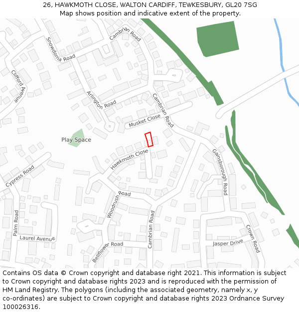 26, HAWKMOTH CLOSE, WALTON CARDIFF, TEWKESBURY, GL20 7SG: Location map and indicative extent of plot