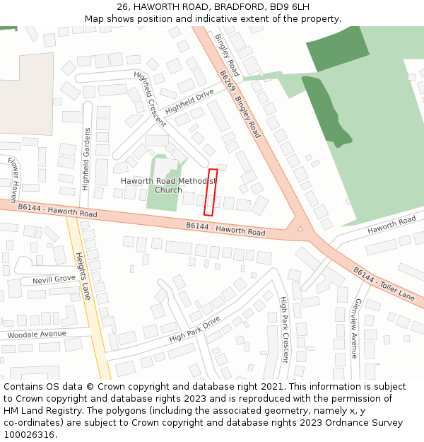 26, HAWORTH ROAD, BRADFORD, BD9 6LH: Location map and indicative extent of plot