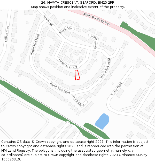 26, HAWTH CRESCENT, SEAFORD, BN25 2RR: Location map and indicative extent of plot